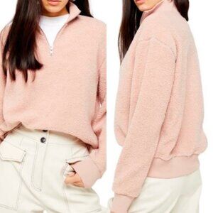 ⭐️ TOPSHOP Teddy Quarter Zip Pullover Sweater Dusty Pink Size 4